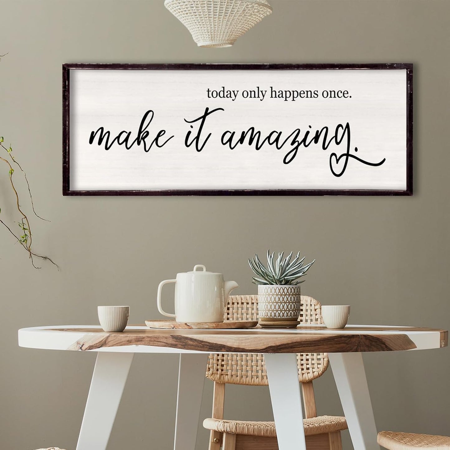 Today Only Happens Once Make It Amazing Framed Wall Art, 32''×12'' Rustic Religious Christian Lords Prayer Sign for God Jesus Christ Prayer, Horizontal Holy Inspirational Catholic Scripture Decor