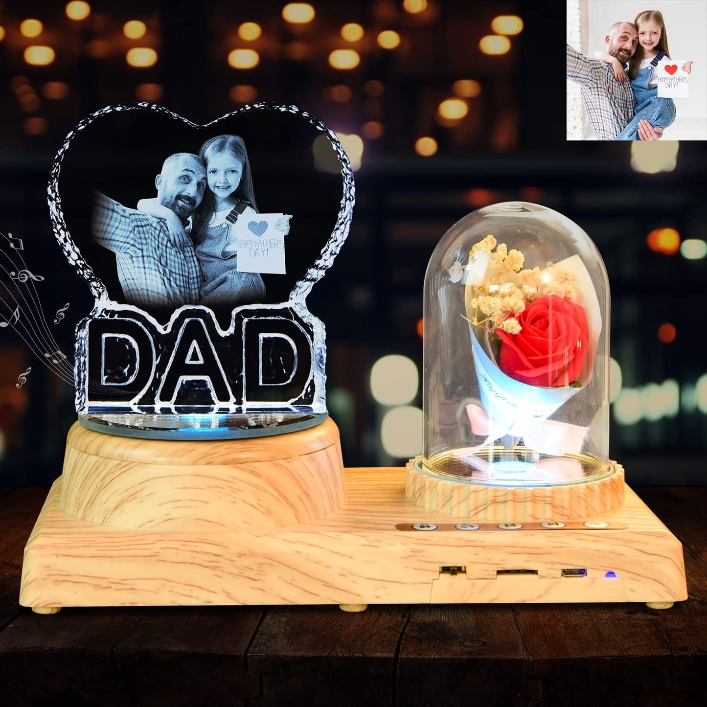 3D Crystal Photo, Dad Gift Unique Engraved Custom Photo Crystal Night Light for Dad USB Low Power Light Dad Daddy Day Birthday Christmas Gift Atmosphere Light