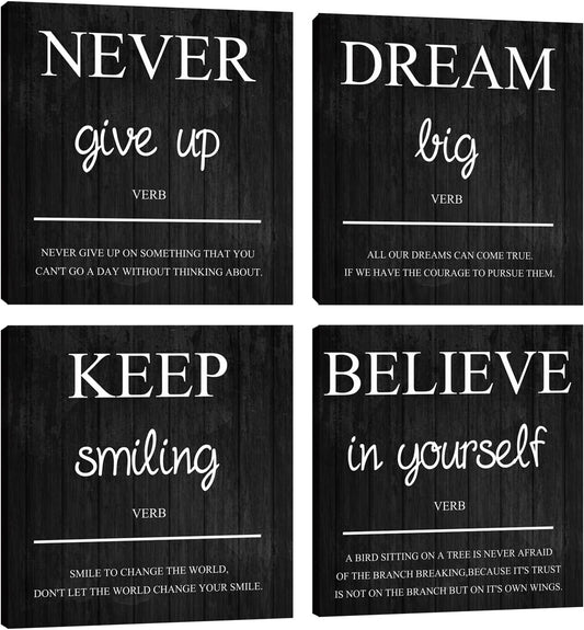 Motivational Wall Decor 4 Pieces Inspirational Wall Art Prints Motivation Positive Quote Poster Painting Picture Print Decoration for Men Teens Adults Living Room Office Classroom Decor 12”X12”X4