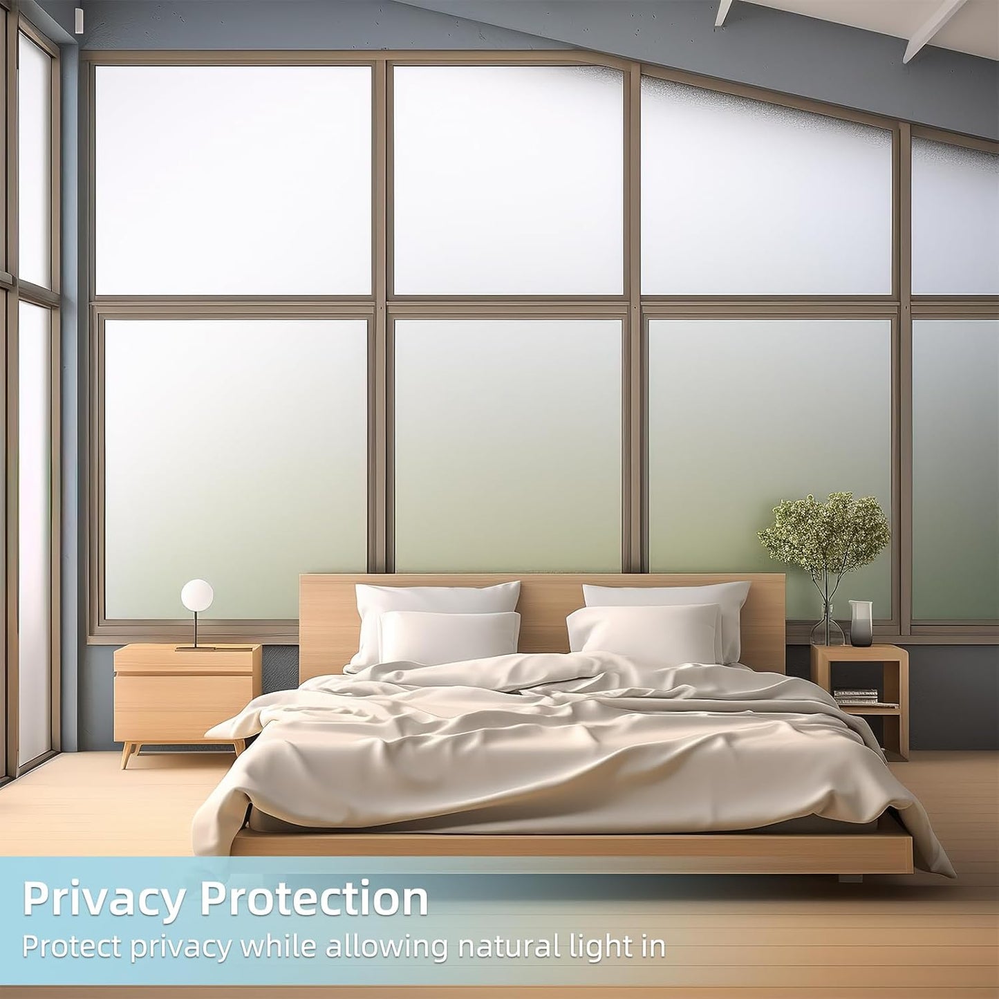 DUOFIRE Privacy Window Film Frosted Glass Film Matte White Static Cling Glass Film No Glue Anti-UV Window Sticker Non Adhesive for Privacy Office Meeting Room Bathroom Living Room DS001W 17.4x157.4in