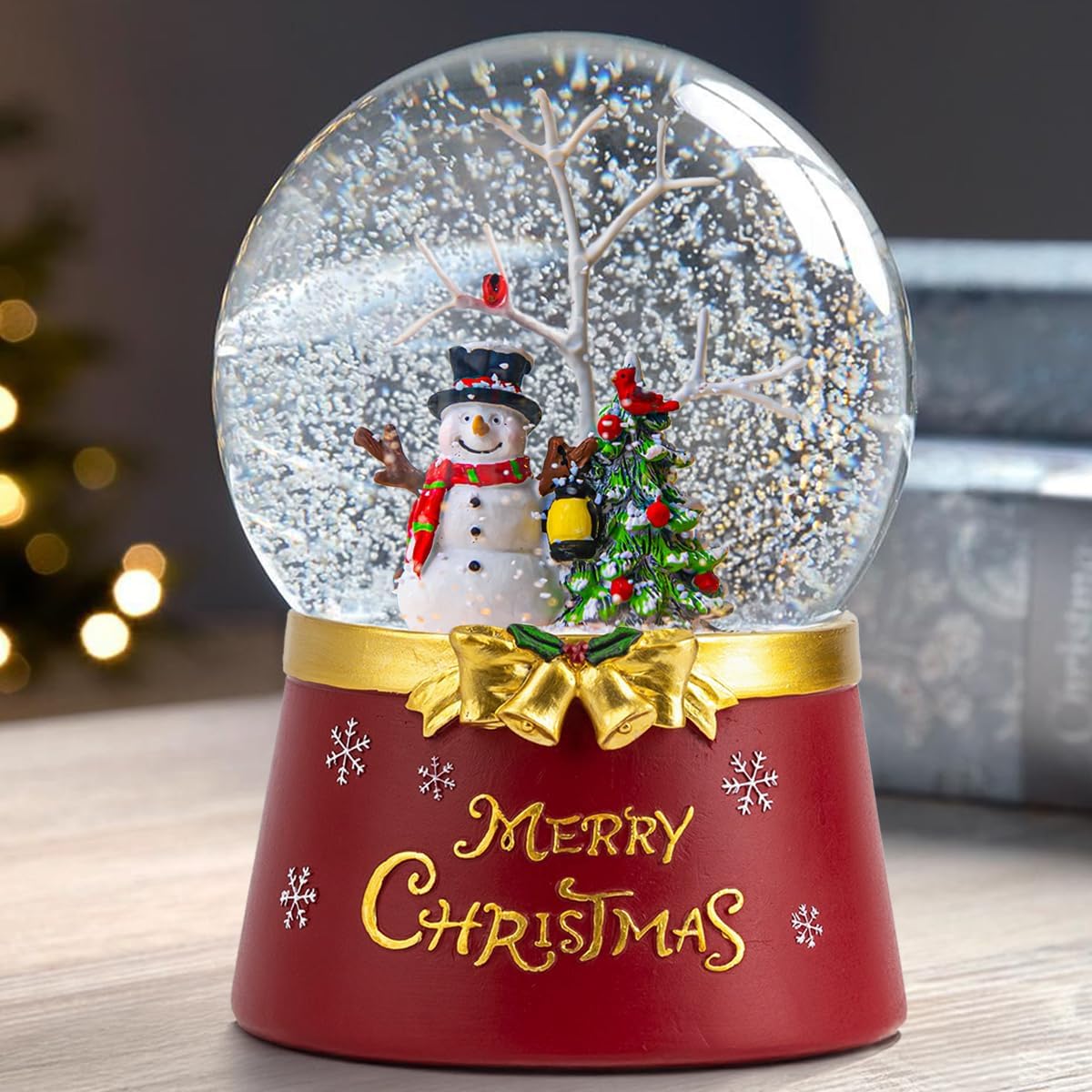 Christmas Snow Globe Lantern Water Glittering Snowman Crown with Music & Timer, USB Lined/Battery Operated Lighted Water Lantern for Christmas Festival Decoration Gifts