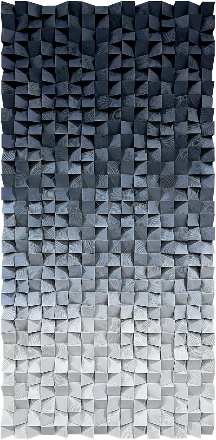 LIUZEYUE - 3D wooden block decoration painting art wall decoration 3D wooden background wall living room bedroom study (blue gray gradient) 31.5"x63"