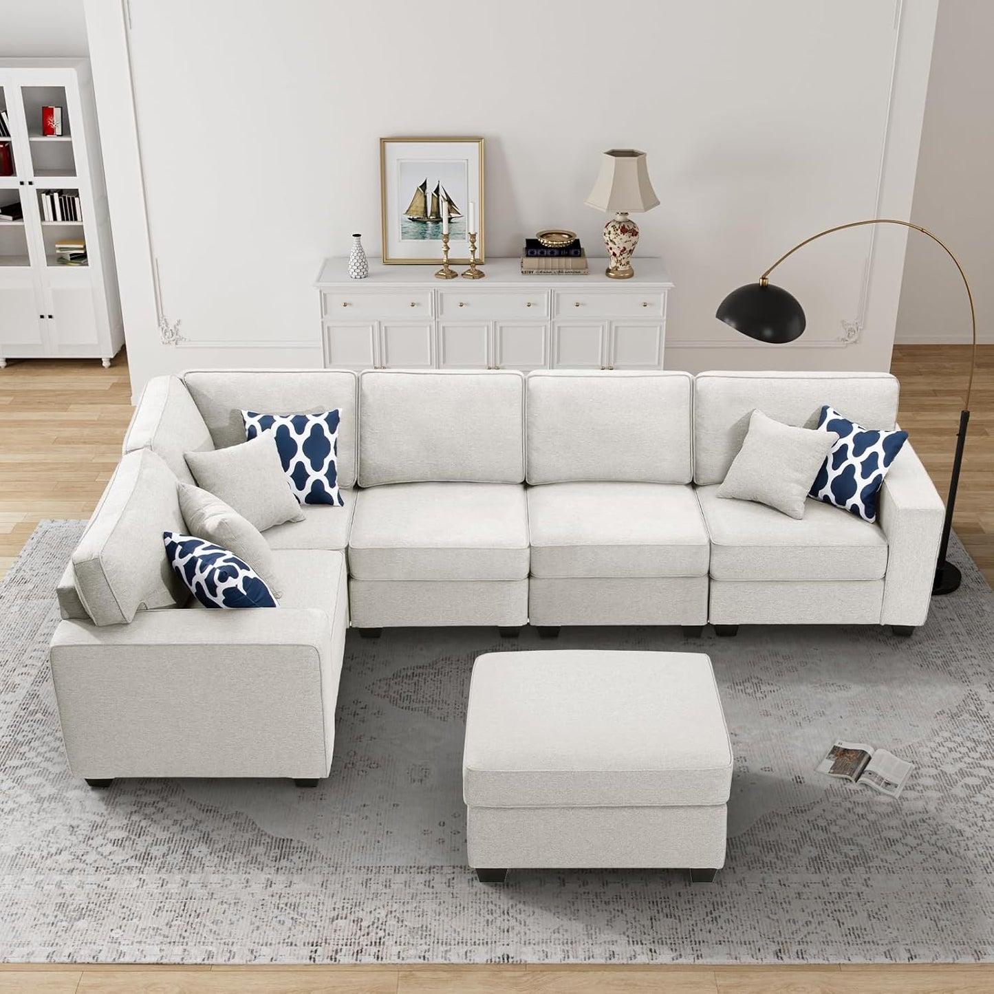 L Lengend Vansen Modular Sectional Sofa U Shaped Couch with Ottoman Modern Reversible Corner Sectional Couch for Living Room (Cream, U Shaped Sofa-1)