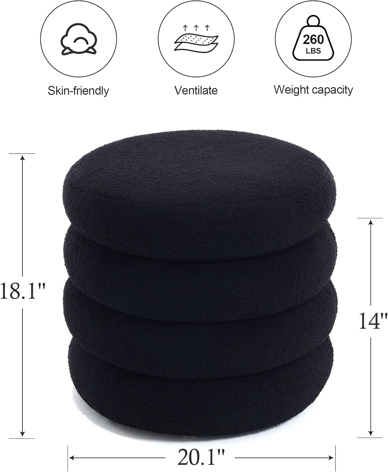ONEVOG Sherpa Storage Ottoman, Foot Rest Stool Seat for Living Room, Black Vanity Foot Pouf, Tufted Footstool with Removable Lid for Dorm, Bedroom