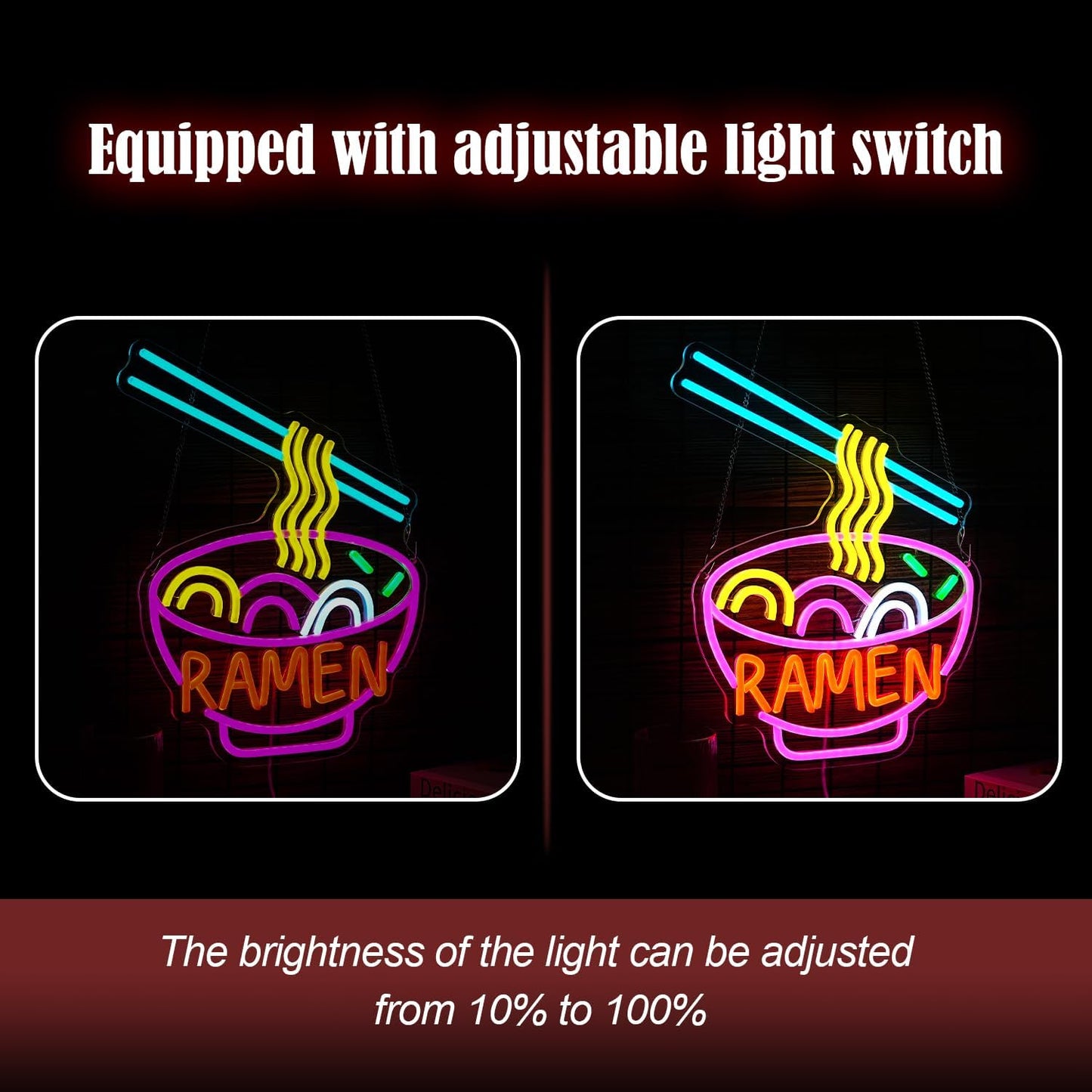 Ramen Neon Sign Dimmable LED Ramen Neon Light for Wall Decor Delicious Noodle Light Up Sign for Ramen Shop Resturant Dinning Room Kitchen (12"*15.5"USB)