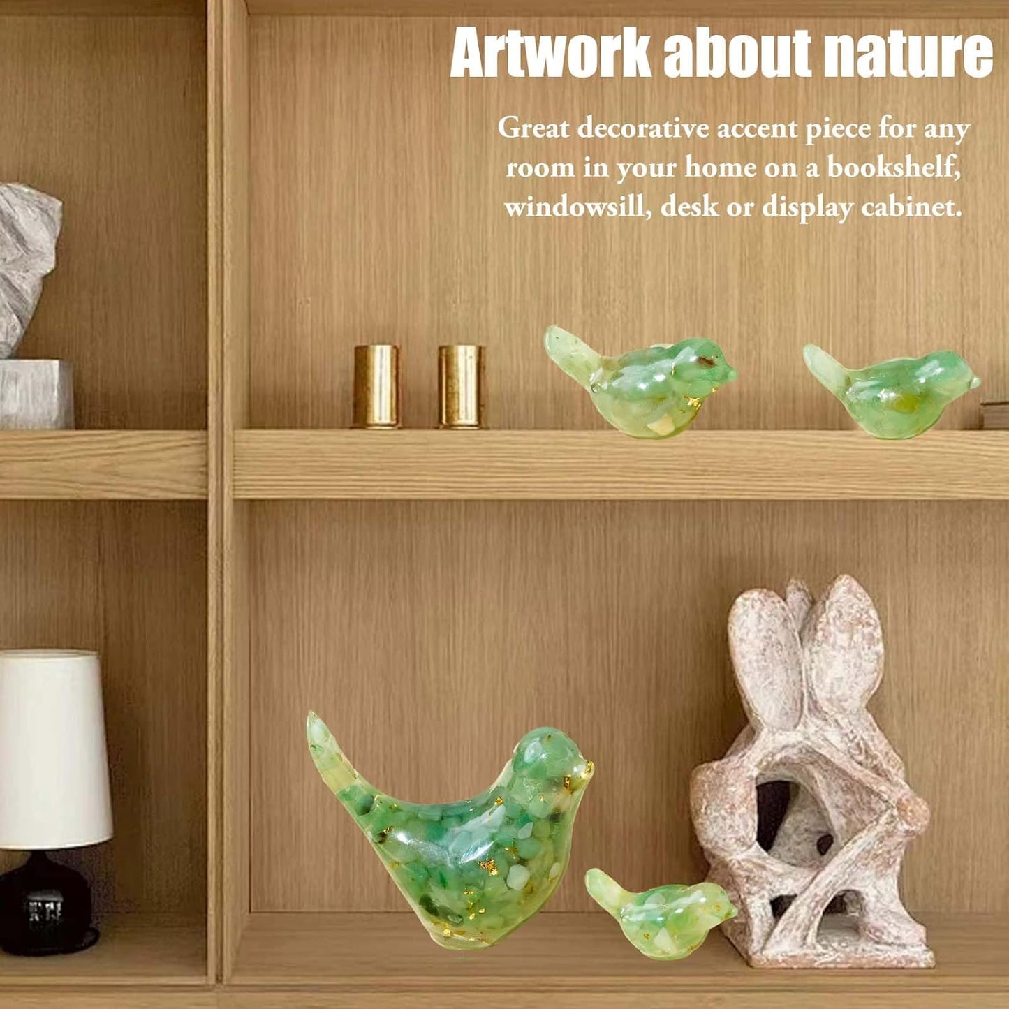 Crystal Bird Figurines, Resin Animal Statues, Miniature Decorative Gravel Birds, Home Decor (4PCS-GreenAventurine)