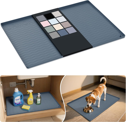 URMONA Waterproof Silicone Under Sink Mat 34'' x 19'' Shelf Liner for Kitchen and Bathroom, Cabinet and Counter Protector, Storage and Organizers, Litter Mat, Pet Cat Puppy Essentials(Dark Grey)