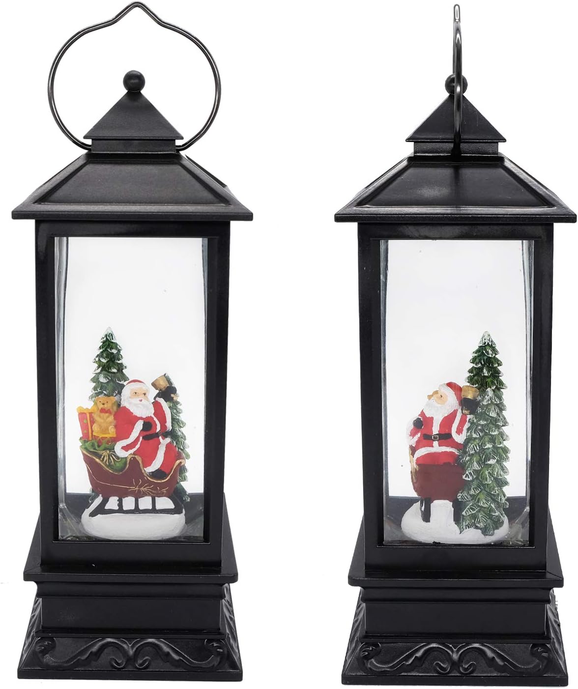 Eldnacele Singing Battery Operated & Plug-in Musical Lighted Christmas Snow Spinning Water Glittering Snow Globe Lantern Home Decoration and Gift, Santa Claus