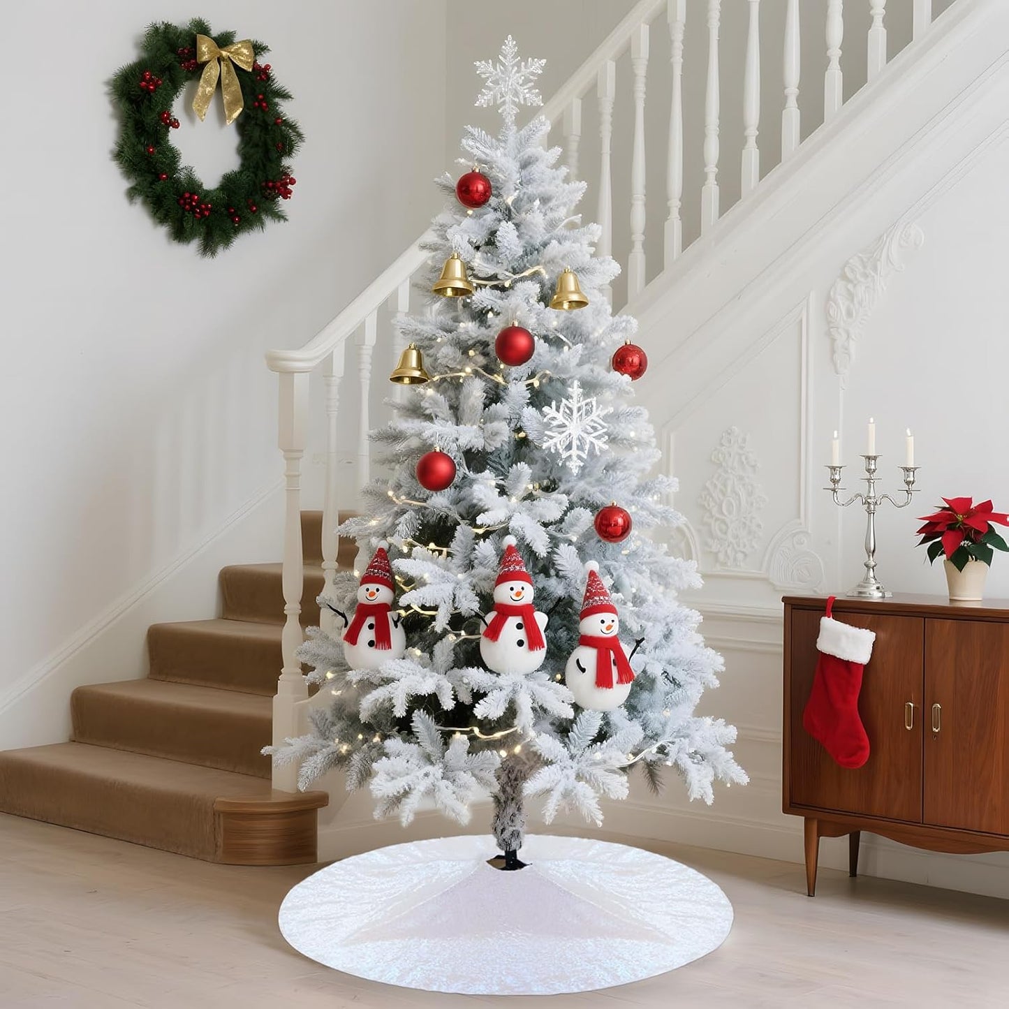 Eternal Beauty Christmas Tree Skirt, 36 Inch White Iridescent Sequin Tree Skirt Small Xmas Tree Skirt for Christmas Tree Decorations