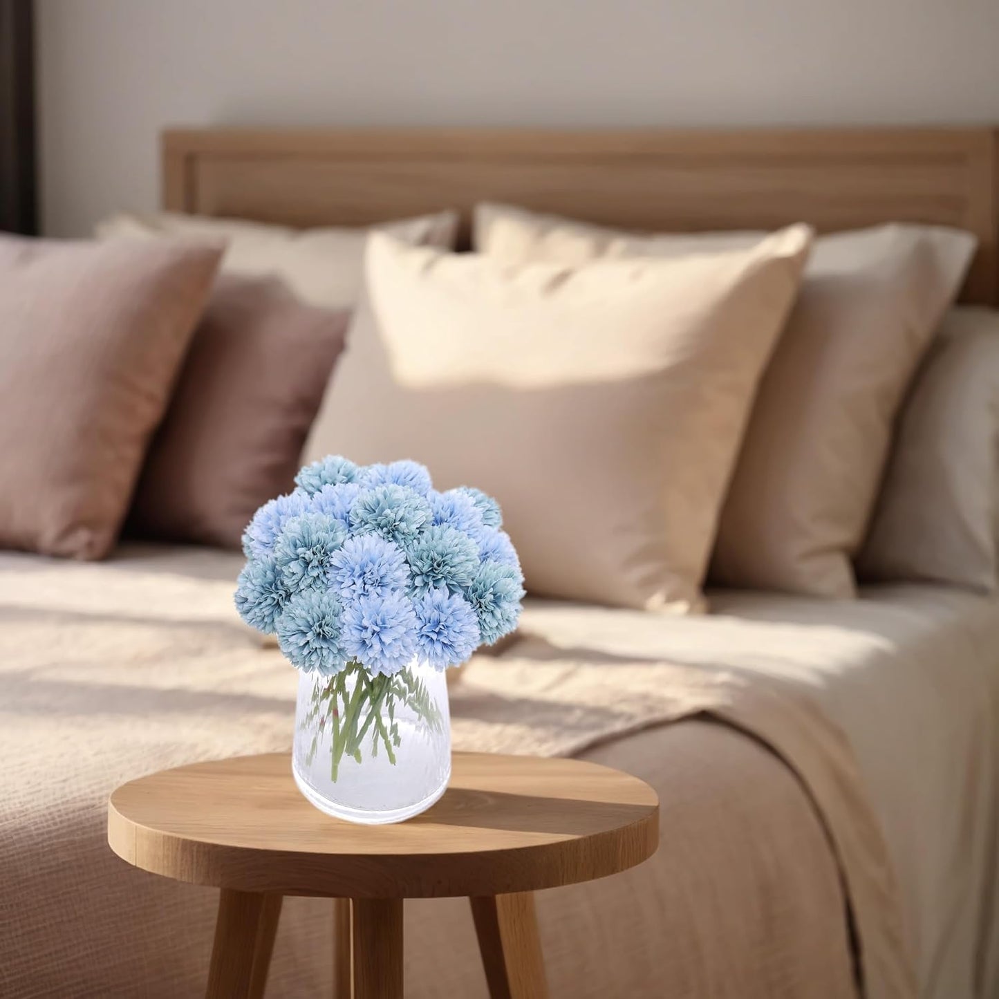 Kimura's Cabin 20Pcs Fake Silk Chrysanthemum Artificial Ball Flower Fake Mums Flowers Wedding Arrangements Bouquets Home Kitchen Table Center DIY Decoration (Blue)