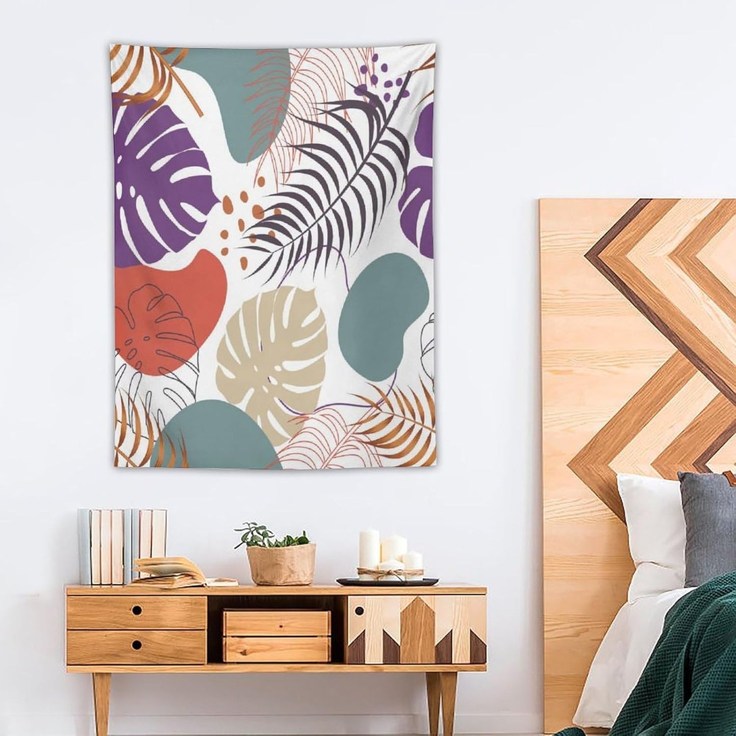 ICMOLYYENLO Tropical Green Leaves Tapestry, Exotic Leaves Beautiful Bedroom Wall Hanging, Floral Poster Blanket for Bedroom Living Room Dormitory Apartment 50x60 Inch