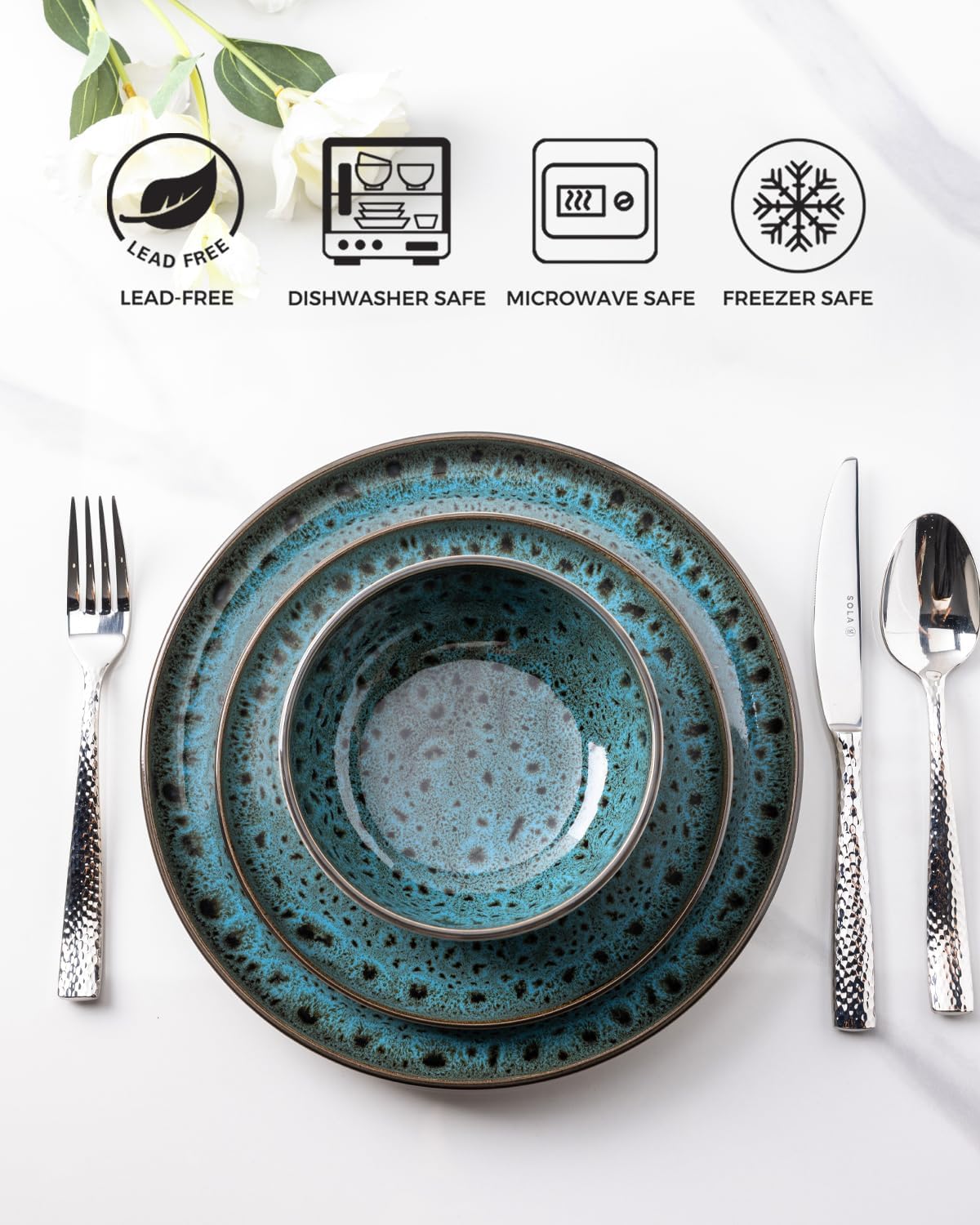 GBHOME Ceramic Dinnerware Sets, 12 Pieces Stoneware Dinnerware Set, Plates and Bowls Sets, Dishwasher & Microwave Safe,Dishes Set | Service for 4