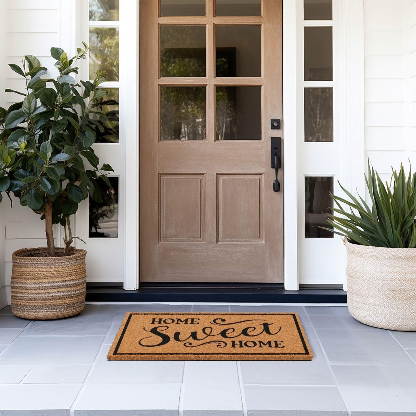 Barnyard Designs Natural Coco Coir Heavy Duty Backing Doormat - Large Cute Non-Slip Front Door Welcome Mat for Outside Entrance or Porch Entry, Brown (17x30, Home Sweet Home)