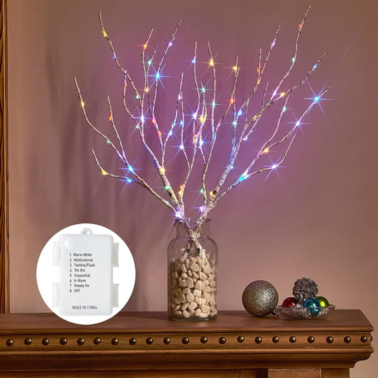 Birchlitland Lighted Birch Branches Battery Operated 18IN 70 LED 8 Function, White or Multiple Colors, Artificial Decorative Branch Lights for Home and Holiday Decoration Indoor Outdoor