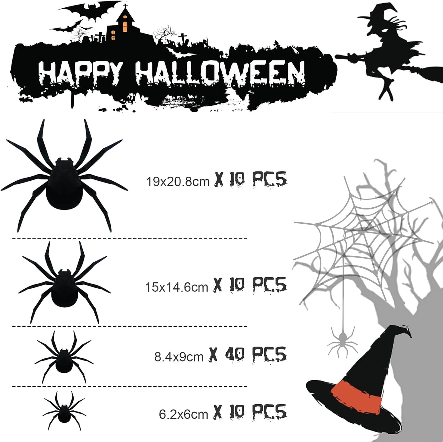 70 Pcs Halloween Spider Decorations Indoor, 4 Sizes 3D Plastic Spider Stickers Halloween Party Supplies Decorations for Home Wall Stickers Decor - Indoor Outdoor Room Window Décor