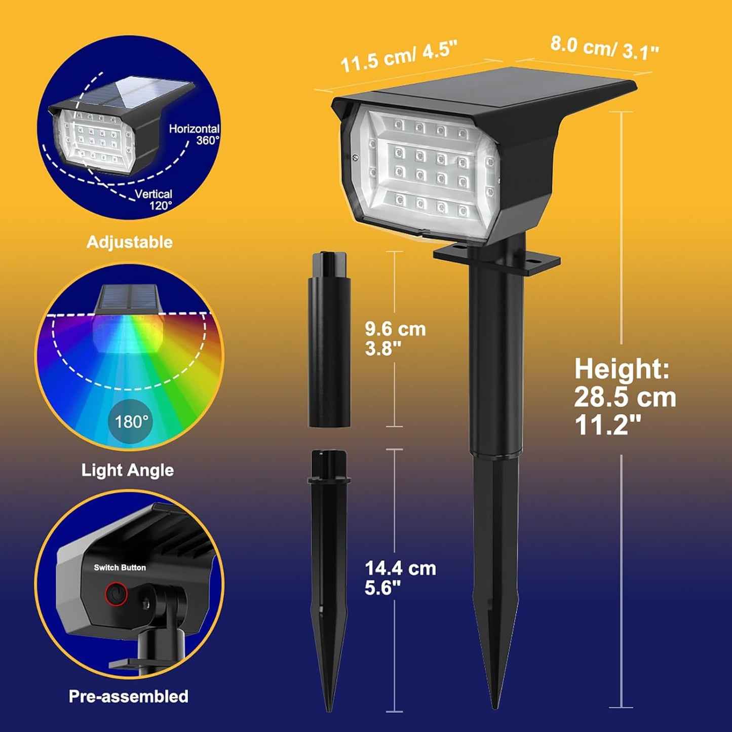 nipify Solar Spot Lights Outdoor Color Changing, 7 Modes Halloween RGB Solar Powered Waterproof Spotlight, Landscape Lighting for Outside Yard Garden Pathway