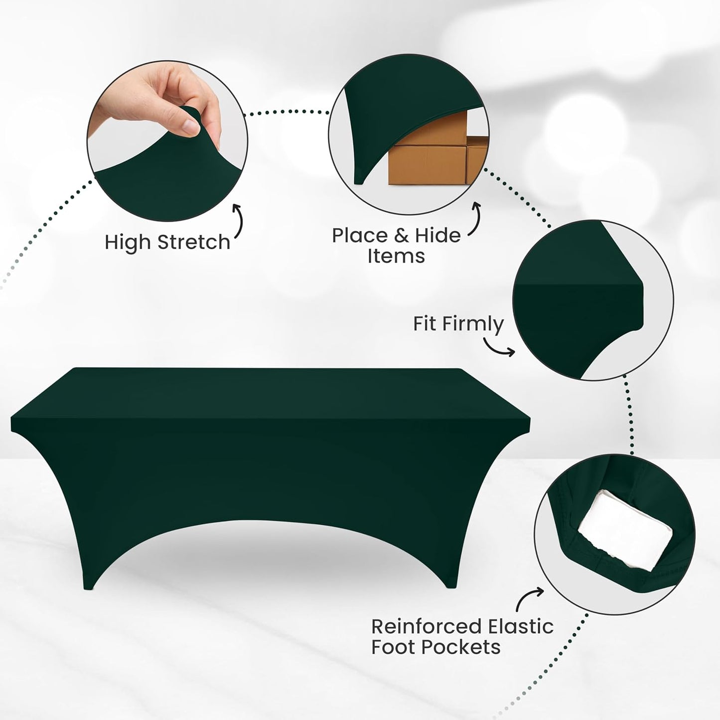 Utopia Kitchen 6ft Spandex Table Cloth Rectangle [1 Pack, Hunter Green] 200GSM Premium Stretch, Washable and Wrinkle Resistant Table Cover Fitted for Event, Wedding, Banquet [72Lx30Wx30H Inch]