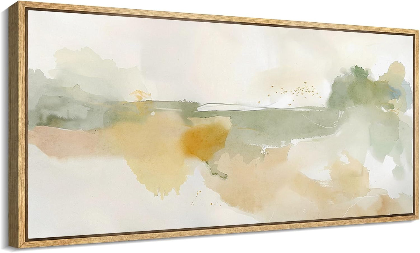 MUDECOR Extra Large Framed Canvas Print Wall Art Serene Watercolor Landscape in Green and Yellow Tones Antique Retro Fine Art Illustrations Decorative Colorful for Bedroom - 60"x30"
