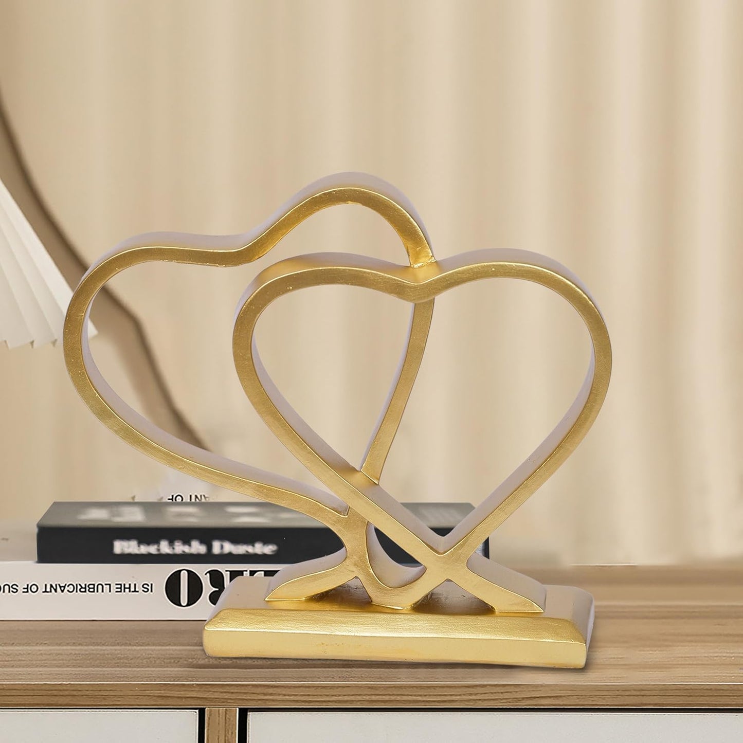 Gold Heart Sculpture for Living Room Decor Heart Decoration Gift for Her and Him Love Wedding Anniversary Couples Gift Modern Heart Statue for Home Coffee Table Dining Table Centerpiece Birthday Gift