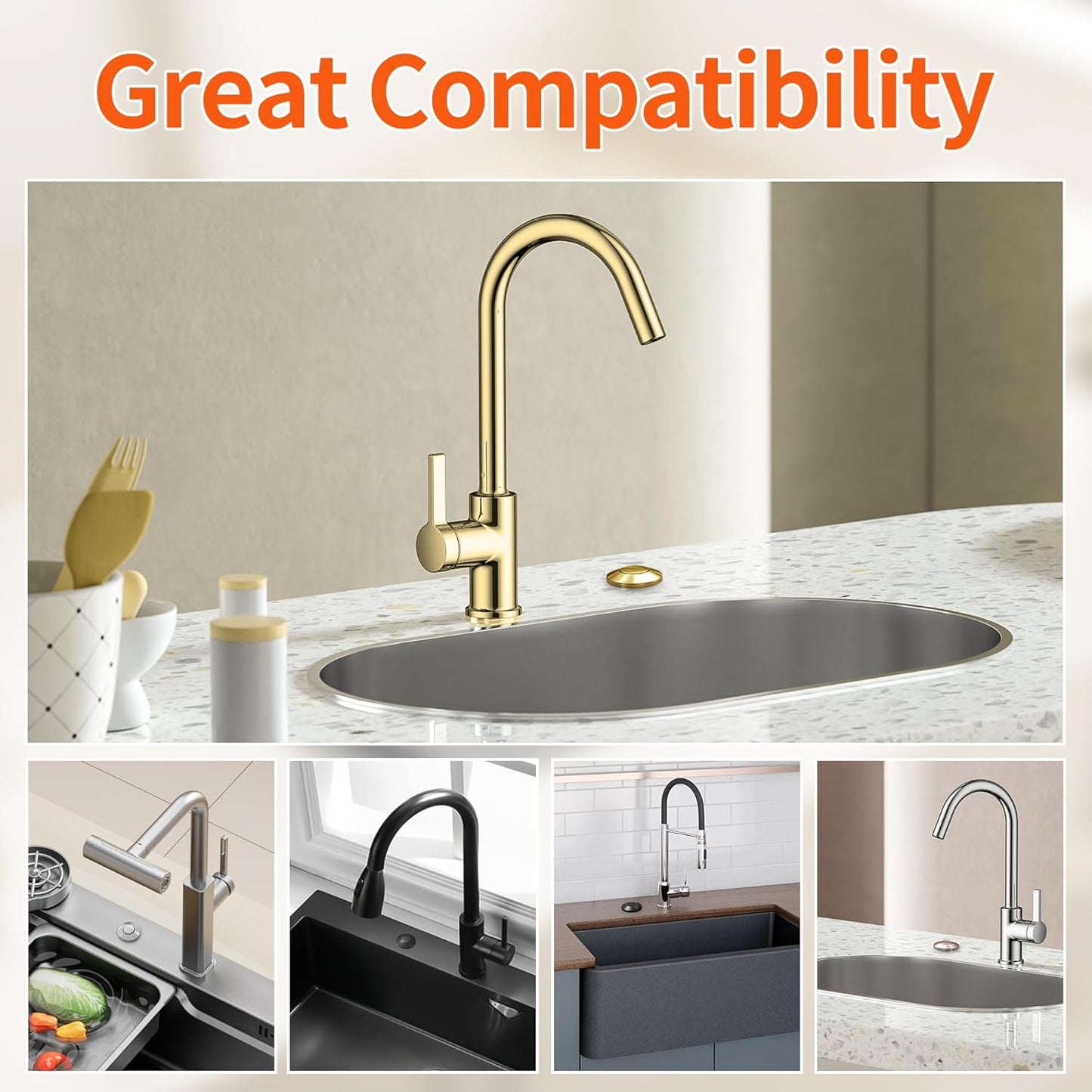 Joinfworld Garbage Disposal Air Switch Kit Waterproof Garbage Disposal Button Kit with Long Garbage Disposal Switch Brushed Brass/Brushed Champagne - UL Listed