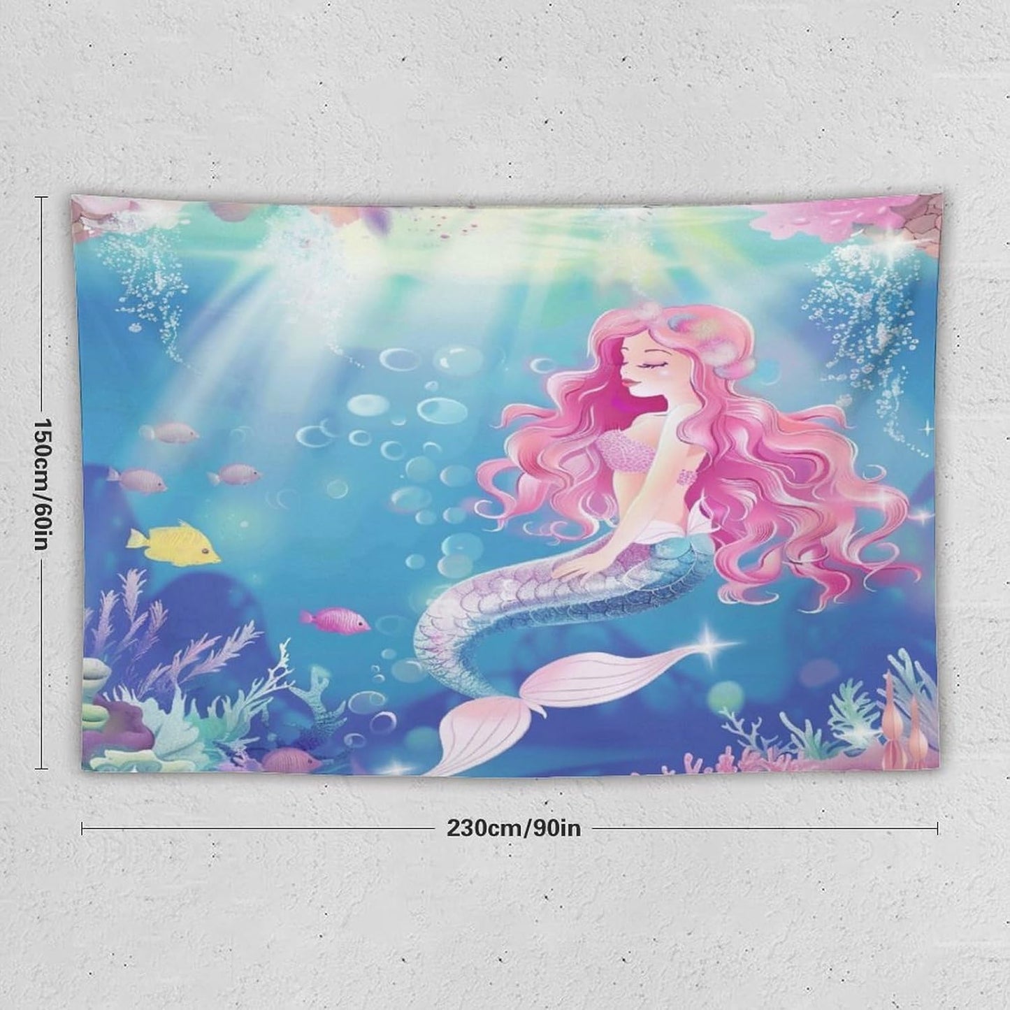 HZOHNAGO Mermaid Girls Tapestry Watercolor Mermaid Princess Pink Hair Pattern for Kids Room Decoration Printed Wall Tapestry Wall Hanging for Bedroom Living Room Dorm 90" W x 60" H