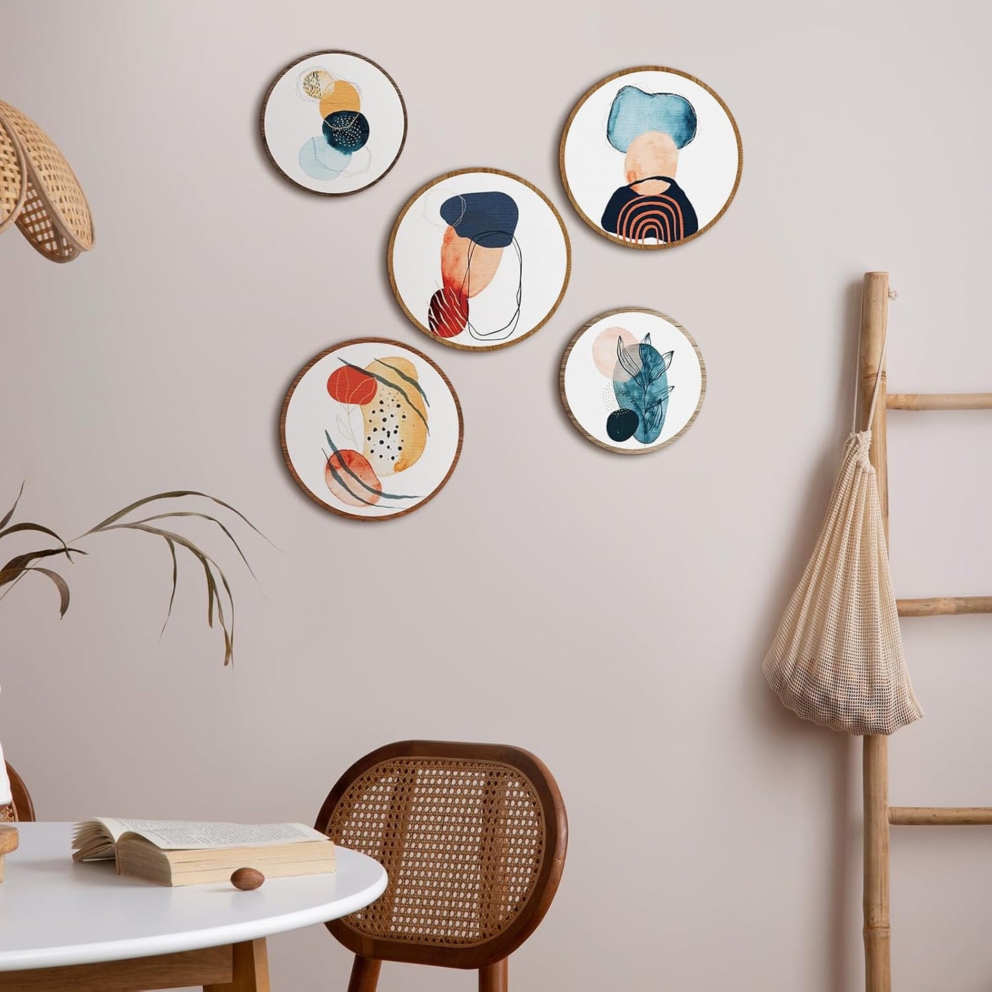 Qunclay 5 Pcs Wall Art Decor Wooden Living Room Wall Decor Bohemian Hanging Farmhouse Geometric 10'' and 8'' Aesthetic Wood Minimalist Posters for Bedroom(Geometry)