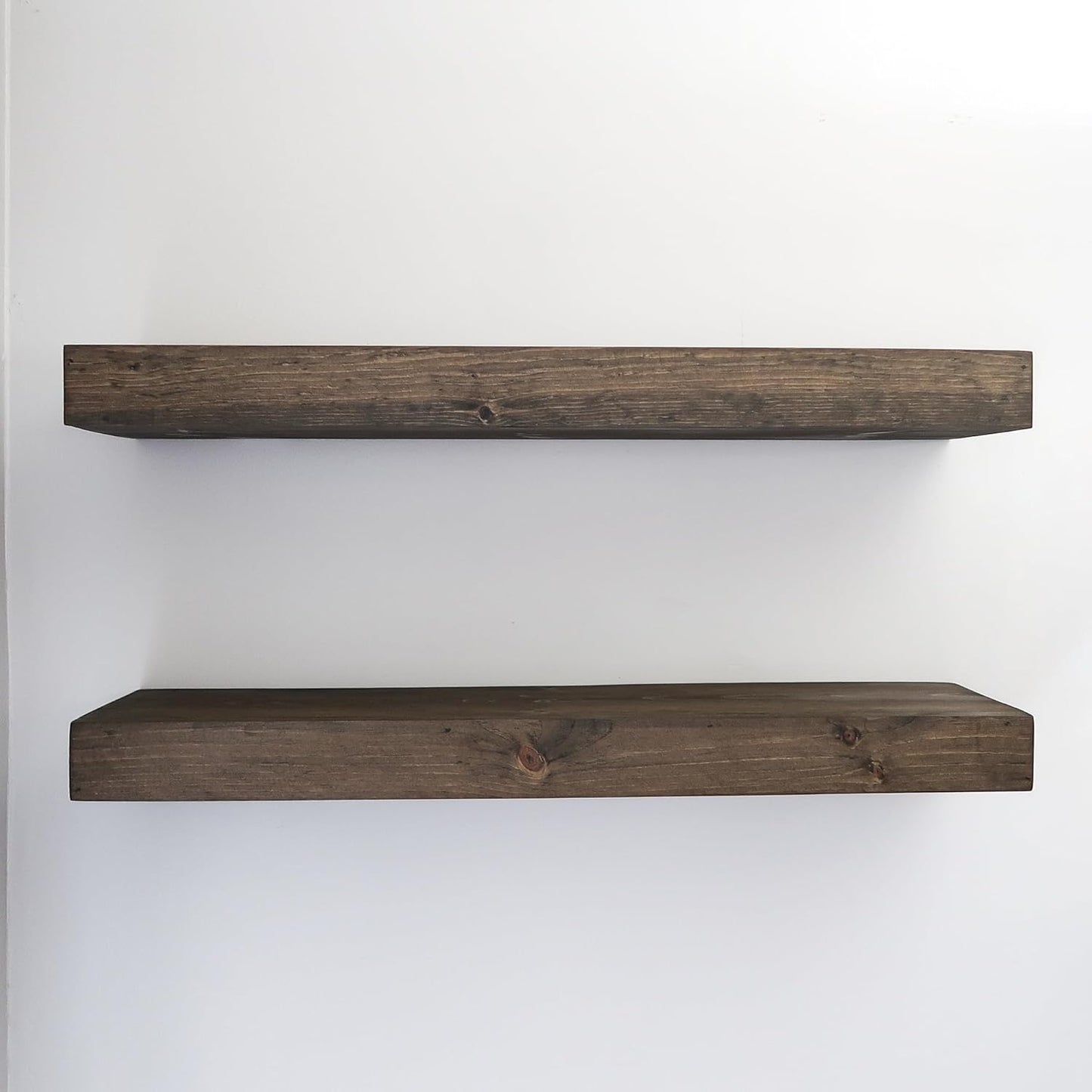 Modern Floating Shelves 3 Inches Thick for Wall, Wide Shelves for Kitchen, Living Room, Bedroom, and Bathroom, Natural Pine Wood, Rustic Wooden Shelf, (Set of 2) (Jacobean, 60Lx3Hx6D)