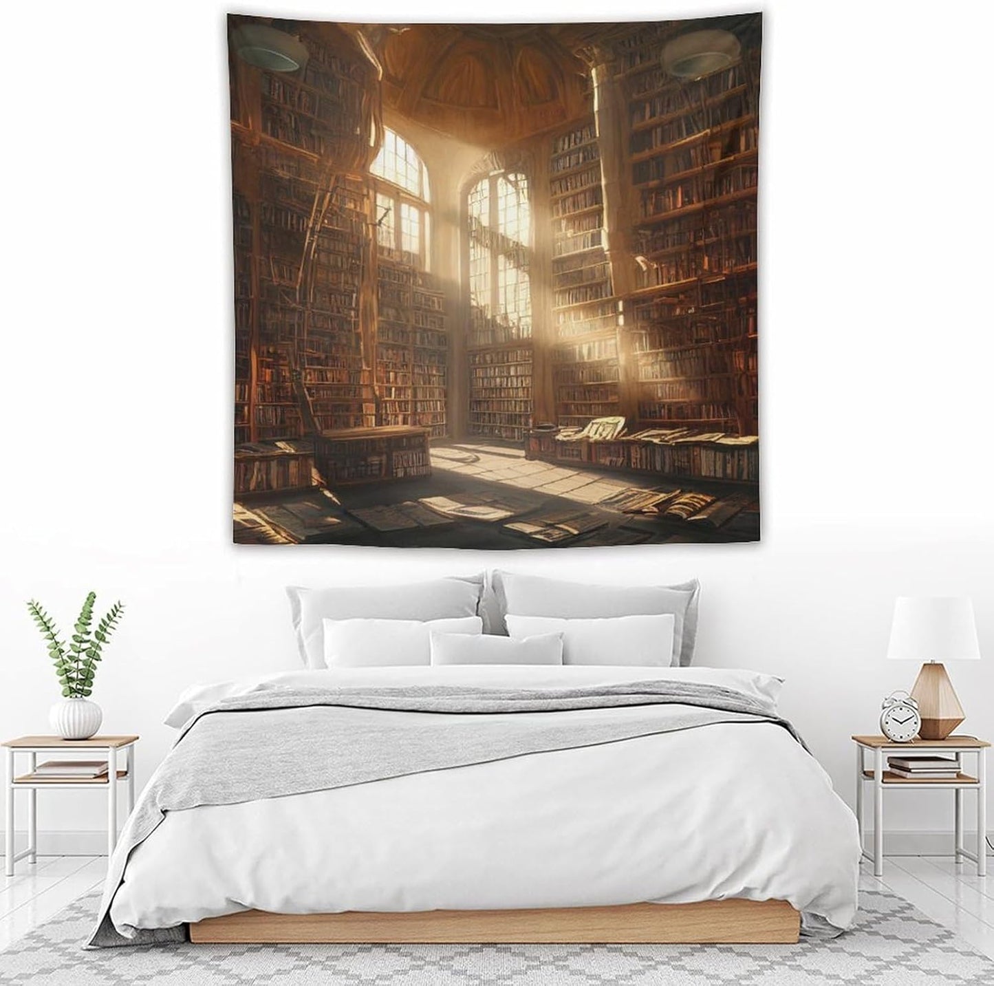 Kurtect Retro Bookshelf Tapestry,Medieval Mid Century Library Building Pattern Print Tapestries for Party Beach Picnic Blankets Tablecloths Living Room Wall Deocr, 60x60 in