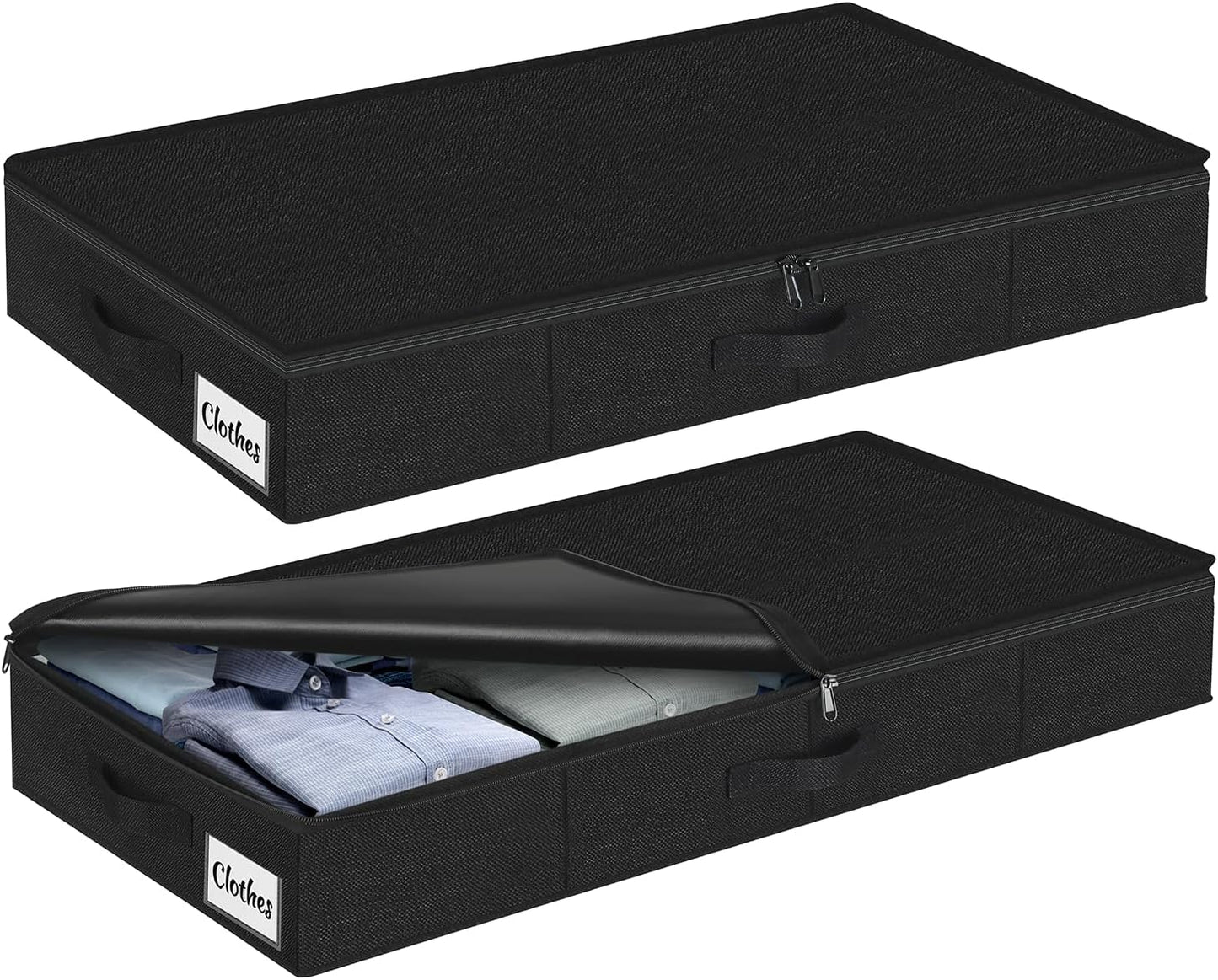 Under Bed Storage Container Bins 2 Pack, 4.5 Inch Slim Low Profile Underbed Clothes Storage Organizer for Dorm & Home, Use for Blanket and Toy Storage Box W/ Sturdy Bottom/Sides, Foldable Thick Fabric