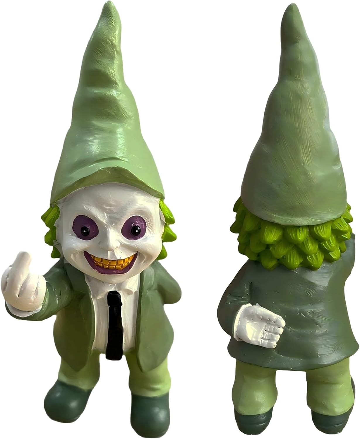 Halloween Decor Funny Garden Gnomes, Middle Fidget Gnome Statue Horror Movie Gnome Creepy Outdoor Decor for Haunted House Lawn Table Decoration (5.5in, Green)