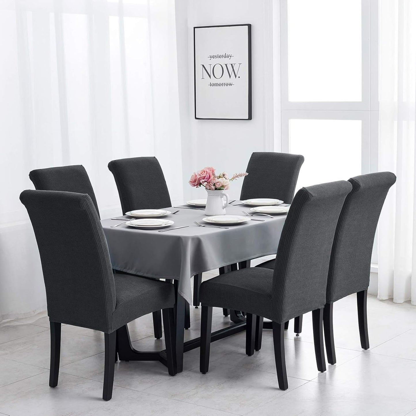 Joccun Chair Covers for Dining Room Set of 4, Dining Chair Slipcover Stretch Dining Room Chair Covers Seat Protector,Washable Parsons Chair Cover for Home,Banquet(Dark Gray,4 Pack)