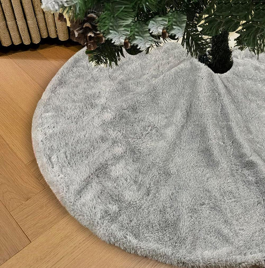 AISENO 36 Inch Christmas Tree Skirt Faux Fur Grey Bright Silk Shiny Decoration for Christmas Tree Plush Merry Christmas Decorations Decor