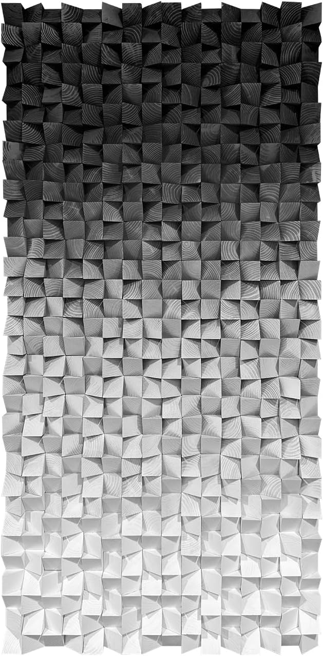 LIUZEYUE - Block Stereoscopic Painting Geometric Modeling Wall Decoration 3D Wooden Artwork Living Room Bedroom Background Wall Office Decoration Black and White Gradient 27.5 x 55.1 inches