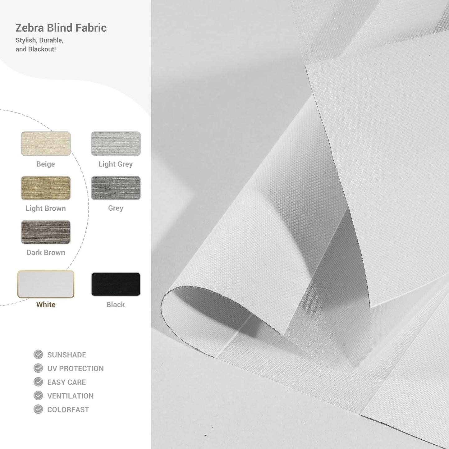 Cordless Zebra Blinds for Windows, Blackout Interior Blinds,Easy to Install,UV Protection,for Offices and Home,Custom Roller Shades, Solid White, 72" W x 56" H