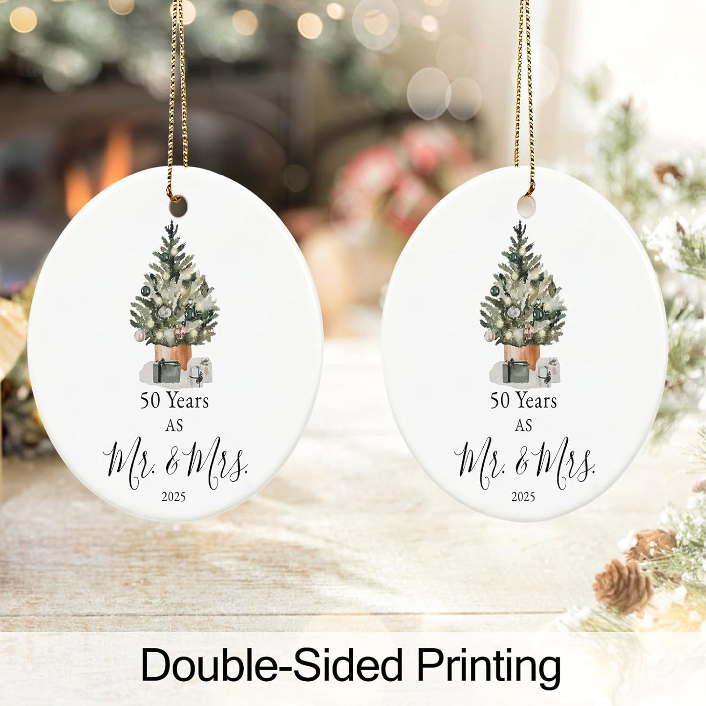 50th Anniversary Ornament Gifts for Parents,Couple, 50th Wedding Anniversary for 50 Year as Mr and Mrs Gifts, Ceramic Keepsake 50th Anniversary Christmas Ornaments with Ribbon and Box