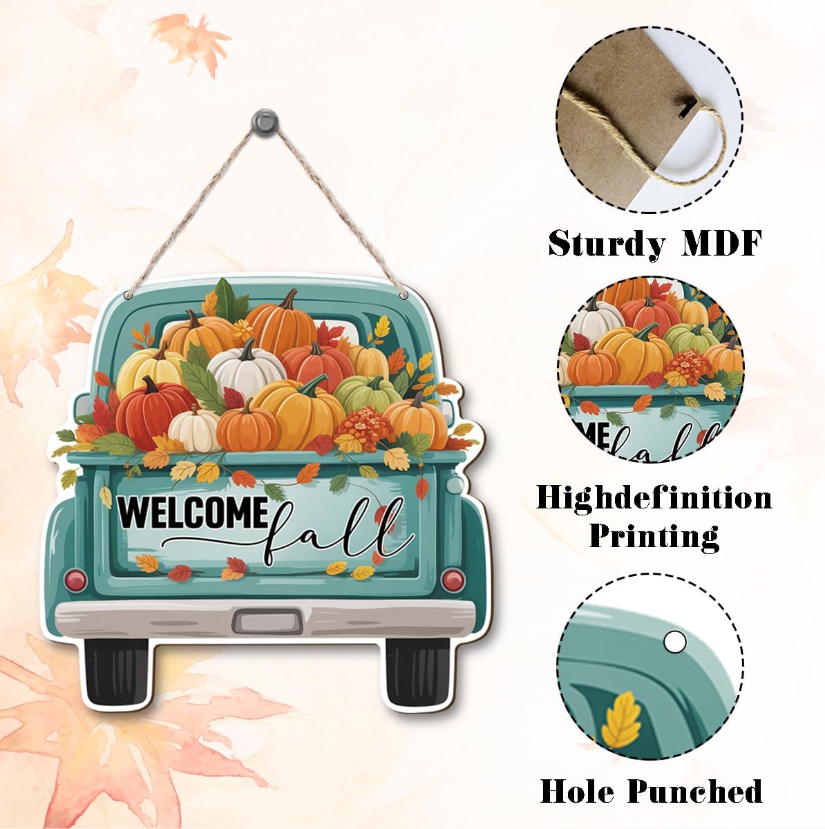 Welcome Fall Wood Hanging Truck Decoration, Autumn Wooden Signs, Rustic Thanksgiving Decoration, Home Interior And Exterior Decor, Autumn Harvest Thanksgiving Home Decor