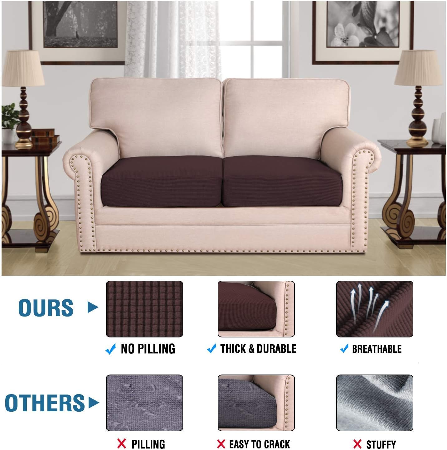 H.VERSAILTEX Super Stretch Stylish Cushions Covers/Furniture Cover Spandex Jacquard Small Checked Pattern Super Soft Slipcover Washable Individual