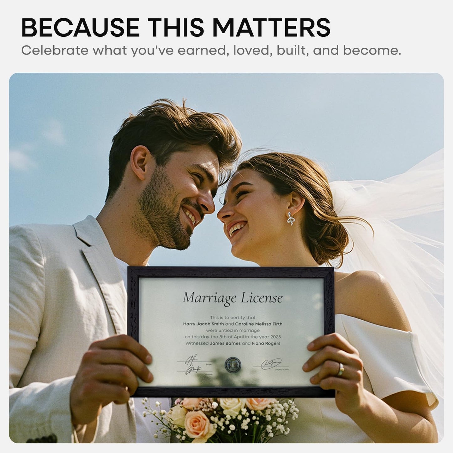 Homeforia 8.5x14 Marriage License Frame Black, High End Oak 8.5x14 Certificate Black Wood Frames, 8.5by14 Wooden Frame for Wall & Tabletop, 8.5 by 14 Picture Frames, Tempered Glass, Wall Kit, Set of 1
