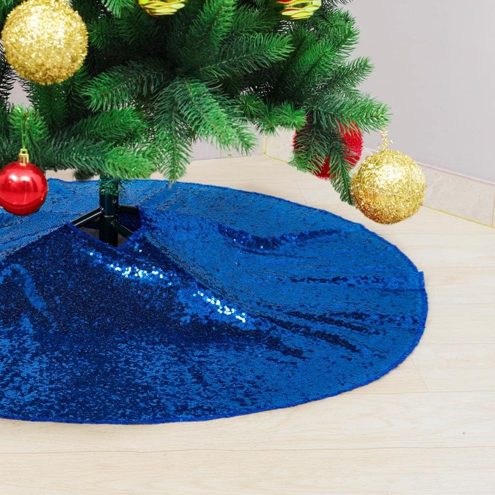 Partisout Sequin Christmas Tree Skirt - Glitter Cotton Colorful Skirt for Halloween (48 in, Royal Blue)