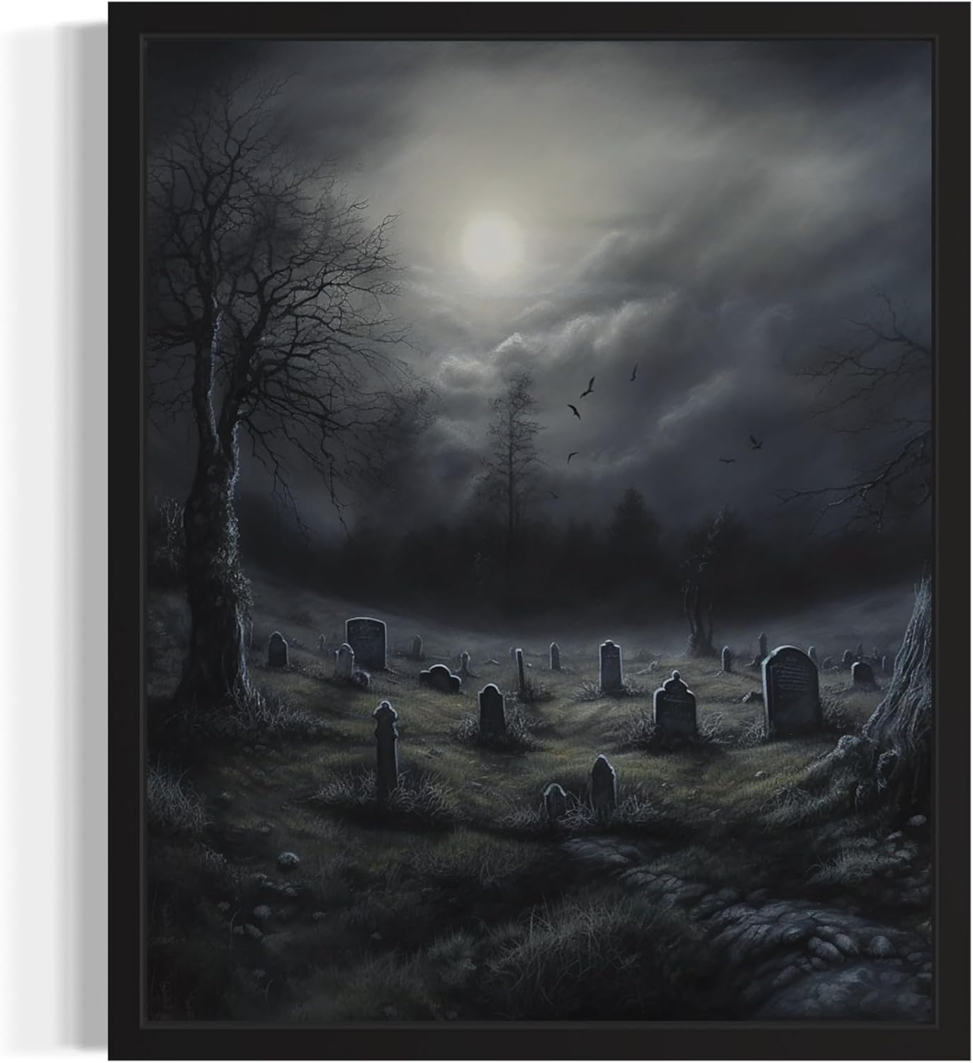 Gothic Graveyard Poster Art Print, Halloween Scary Vintage Wall Art Academia Spooky Painting Decoration for Horror Prints, Posters Bedroom Decor 89 (Gothic Graveyard, 16 x 20 inches, Unframed)