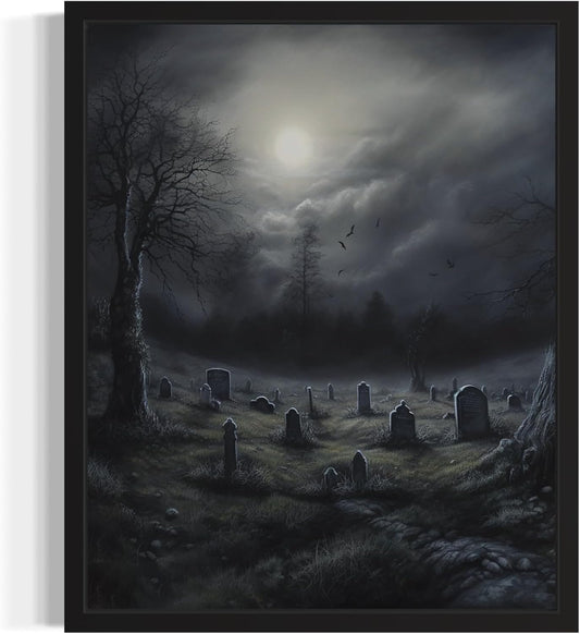 Gothic Graveyard Poster Art Print, Halloween Scary Vintage Wall Art Academia Spooky Painting Decoration for Horror Prints, Posters Bedroom Decor 89 (Gothic Graveyard, 16 x 20 inches, Unframed)