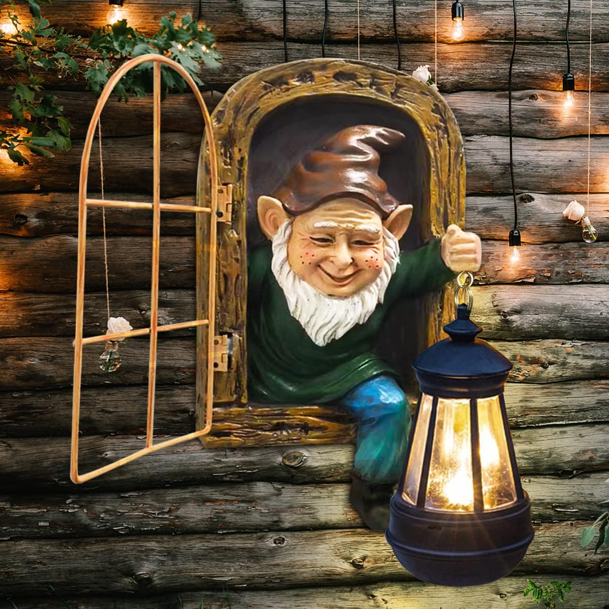 Whimsical Fairy Garden Halloween Gnomes with Solar Lights-10 Elf Out The Door Tree Hugger Garden Statues-Outdoor&Yard Decor-Tree Face Sculpture,Ideal Gifts - Yard Art for Patio,Fence,Wall
