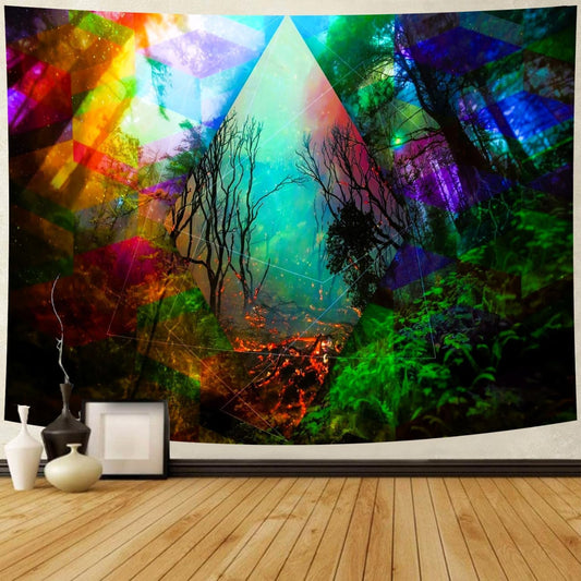 Delur Forest Tapestry Tree of Life Tropical Rainforest Tapestry Wall Hanging Colorful Nature Landscape Mystical Psychedelic Spiritual Headboard for Bedroom Living Room Home Decor (51.2" x 59.1")