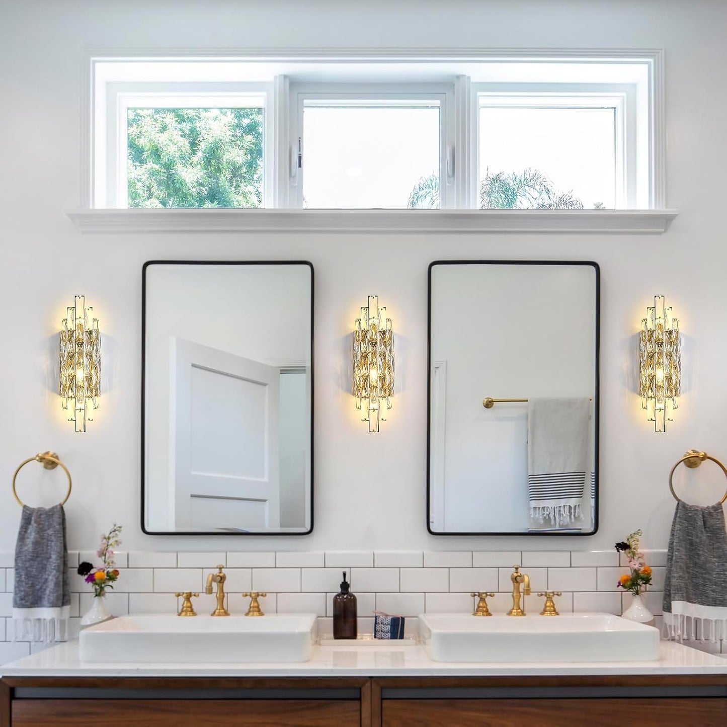 Modern Gold Crystal Wall Sconce Light Fixtures, Wall Mount Lamps for Bedroom Living Room Bathroom Vanity Mirror