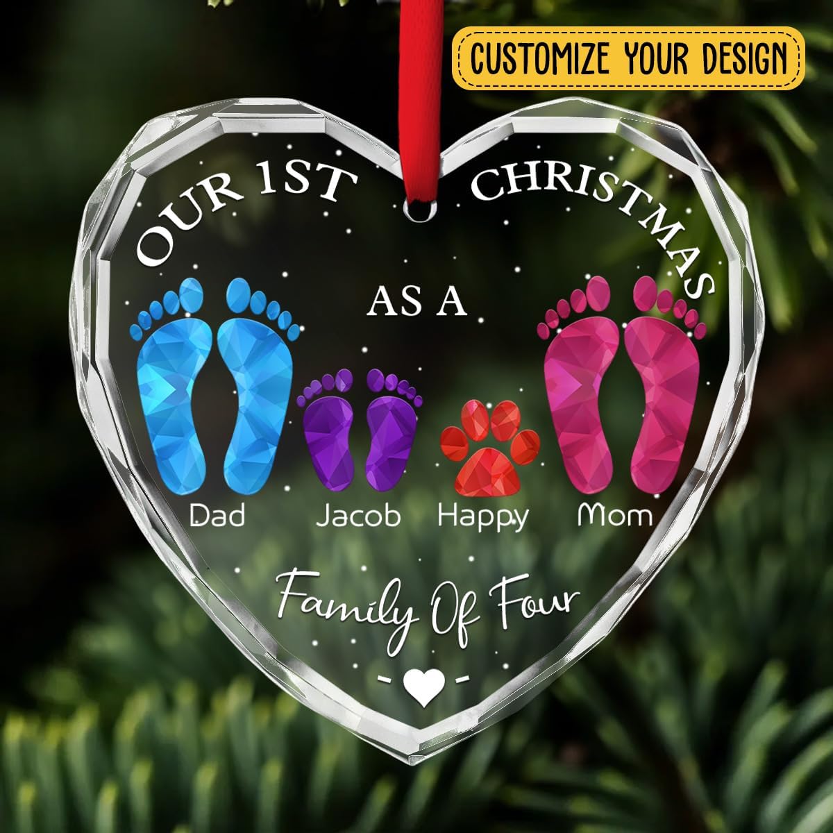First Christmas As A Family - Personalized Custom Glass Ornament for Family of 3 People and Pets, 1st Xmas Family Ornament 2025 Baby's First Christmas