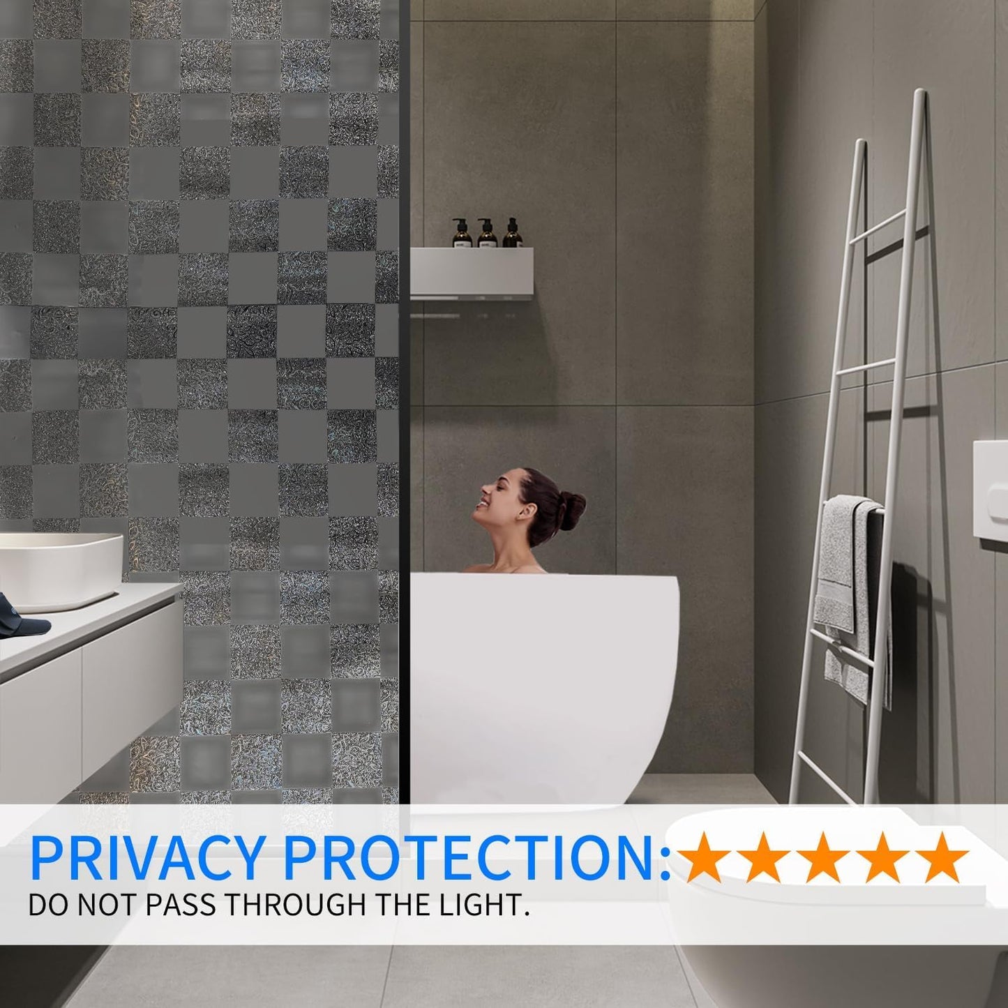 Window Film Privacy Day and Night with Installation Tools, Static Cling Glass Film Ideal for Home Shower Office Glass Door (Black, 35.4 x 78.7 Inch)