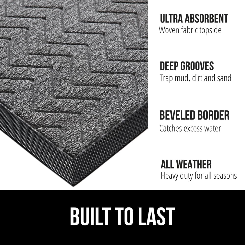 GORILLA GRIP 100% Waterproof All-Season WeatherMax Doormat 35x23, US Designed Natural Rubber, Stain and Fade Resistant, Low Profile Indoor Outdoor Door Mats, Easy Clean Patio Mat, Steel Chevron