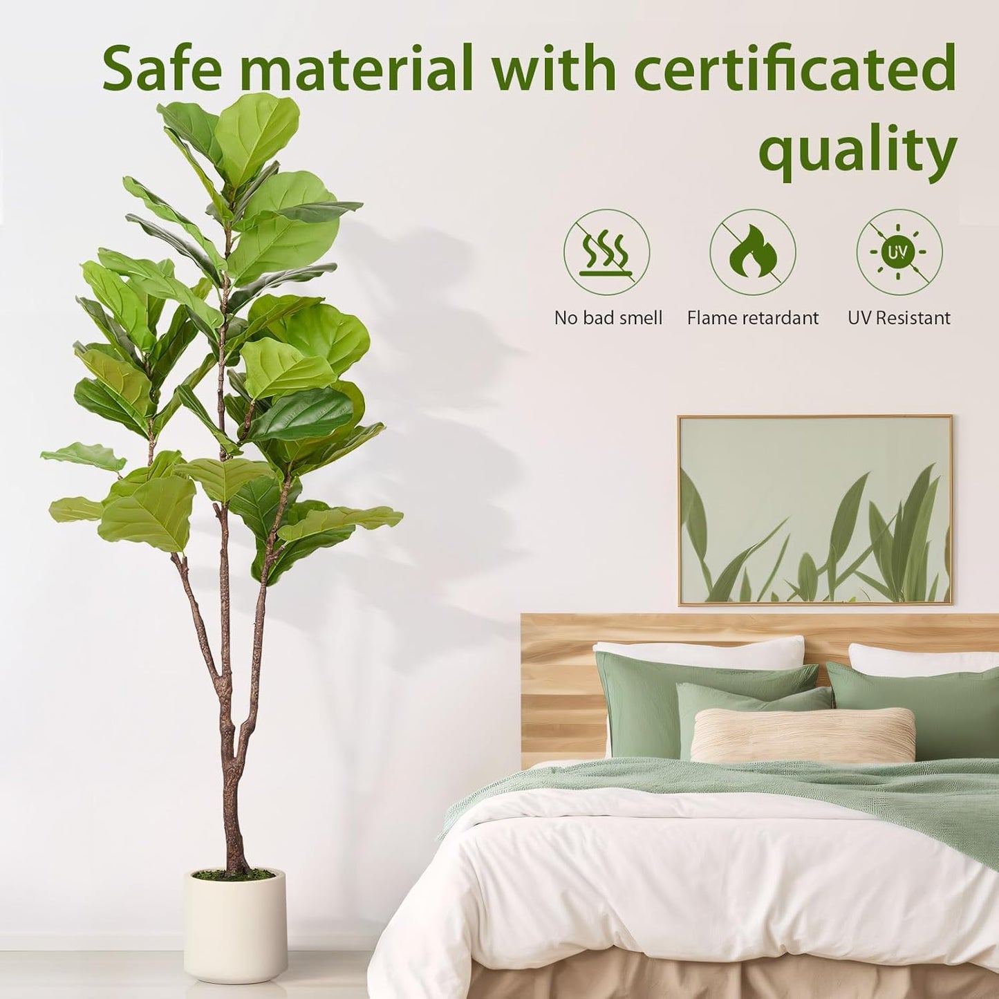 Artificial Fiddle Leaf Fig Tree, 6FT Faux Ficus Lyrata Plant with Realistic Leaves, Lifelike Home Decor Faux Tree in Stylish Pot for Indoor, Office, Living Room Decor (6ft)