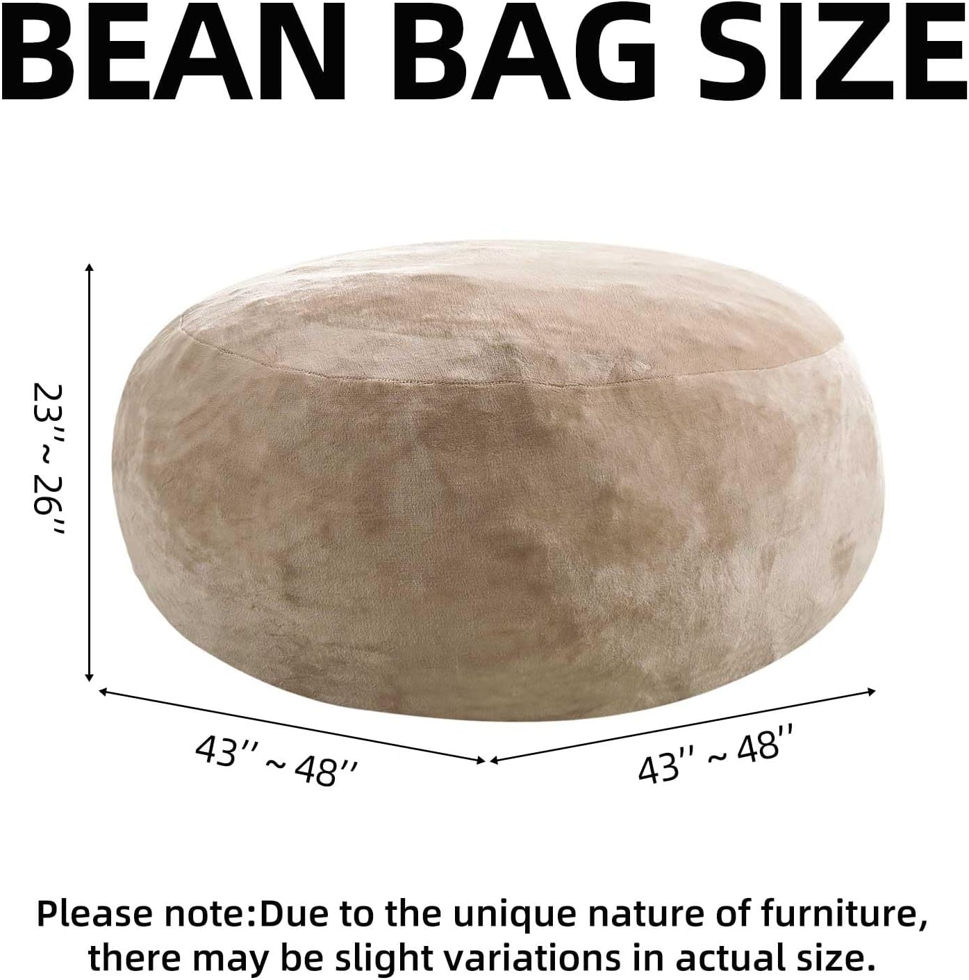 Bean Bag Chair 4Ft, Memory Foam Filled, Large Beanbag Chairs for Adults and Teens, Soft Sofa with Removable Flannel Cover, Round Couch for Living Room Bedroom College Dorm (Apricot, 4FT-47×47"×24")