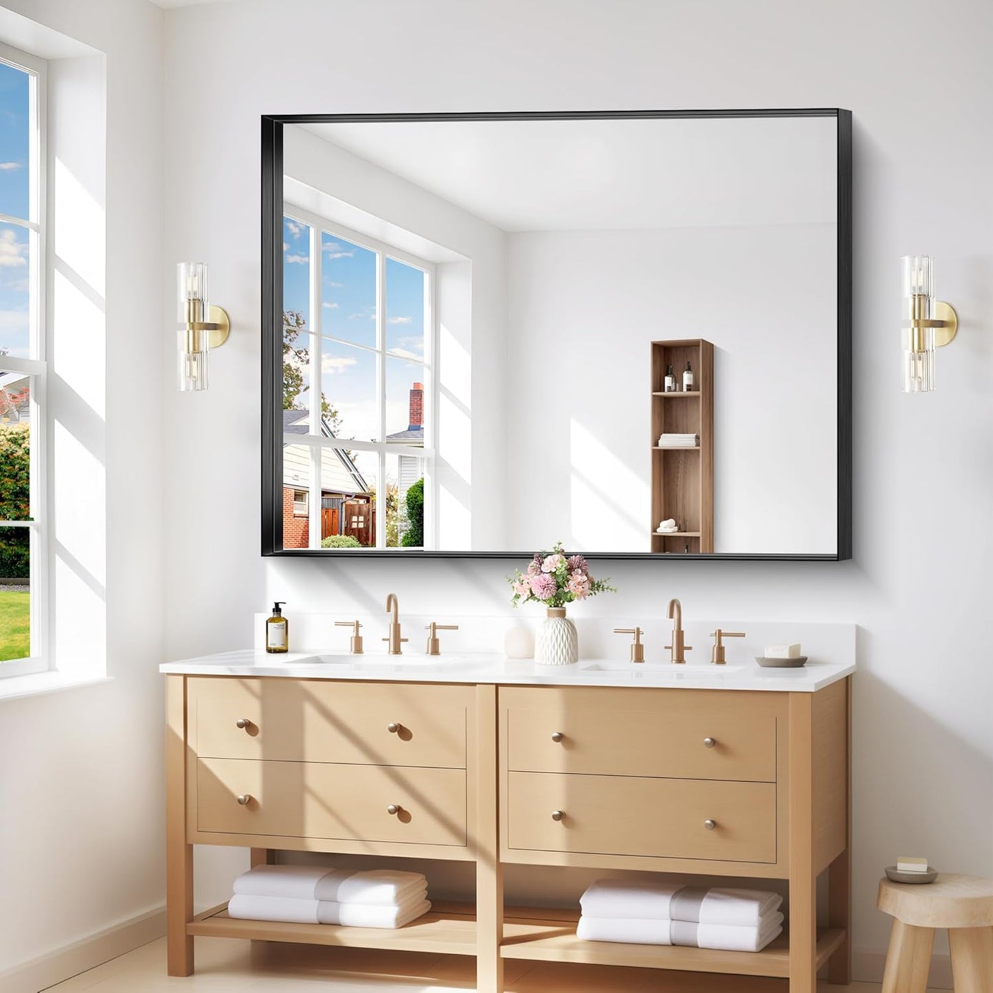 Black Bathroom Mirror, 36x48 Inch Rectangular Deep Frame Mirror, Large Wall Mounted Bathroom Vanity Mirror Over Sink for Bedroom,Restroom, Living Room, Hangs Vertically or Horizontally